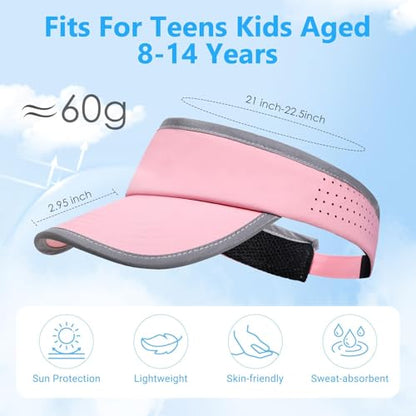 Kids Sun Visor Hats for Girls Boys Reflective Sports Hats Summer Beach Running Tennis Golf Caps Age 8-14 - color: Reflective Strip-pink 01