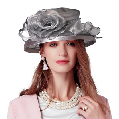 Floral Wedding Hat for Women's Tea Party Fascinators Kentucky Church Derby Hats - color: Grey