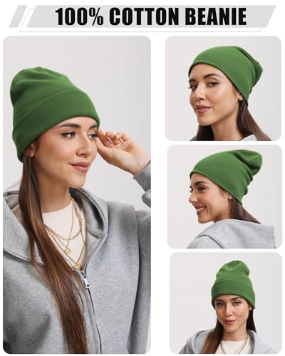 vidsel 100% Cotton Beanie Hat-Unisex Winter Knit Cuffed Beanies Skull Cap - color: 1-army Green