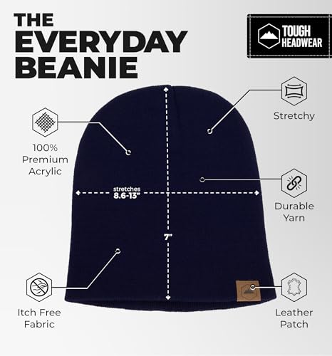 Tough Headwear Knit Beanie Hat - Stretch Fit Winter Hats for Men - Breathable Beanie for Women - Durable Acrylic Winter Cap - color: Navy Blue