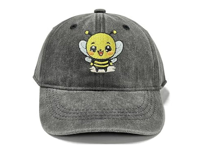 Adjustable Embroidery Animal Baseball Hat for Kid Toddler Child - color: Bee (Washed Black)