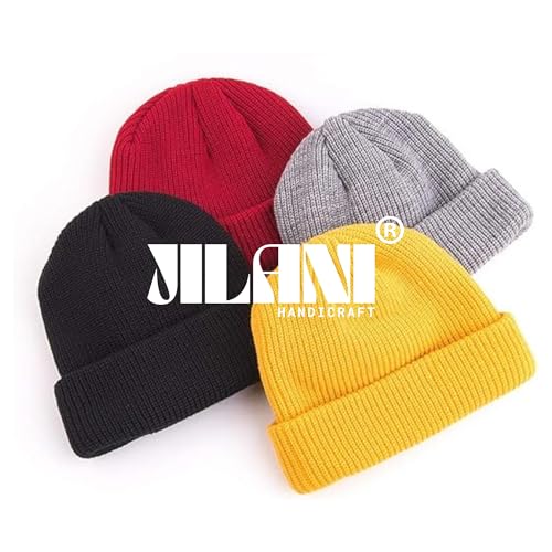 JILANI HANDICRAFT Trawler Beanie Winter Fisherman Beanie for Men Knit Cuff Unisex Skullcap - color: Red