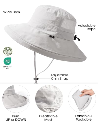FURTALK Sun Hats for Women Wide Brim Ponytail UV Packable Hiking Travel - color: Grey