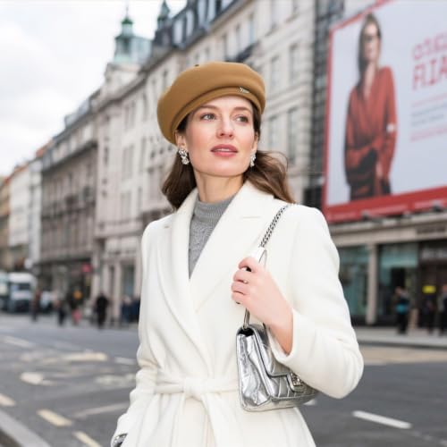 Women French Wool Berets,Winter Hats Fashion Solid Color Ladies Beret Caps - color: Khaki