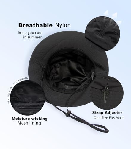 Waterproof Bucket Hat Outdoor Hat for Women Men UV Protection Sun Hat Packable Fishing Hat - color: Black