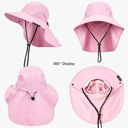 Solaris Small‑Head‑Fit Sun Hat with Neck Flap for Men & Women - color: #2 Pink, size: Medium