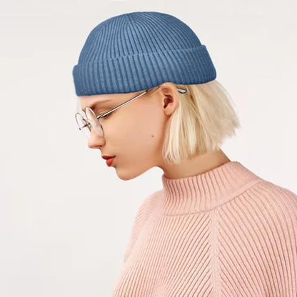 ROYBENS Swag Wool Knit Cuff Short Fisherman Beanie for Men Women Winter Hat - color: 1pcs-indigo