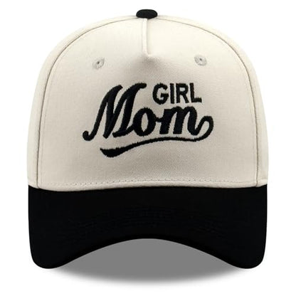 Embroidered Baseball Cap, Cotton Dad Hat, Fun & Heartfelt Stitching, Adjustable Casual Outdoor Hat for Men Women - color: Girl Mom - Black/Beige
