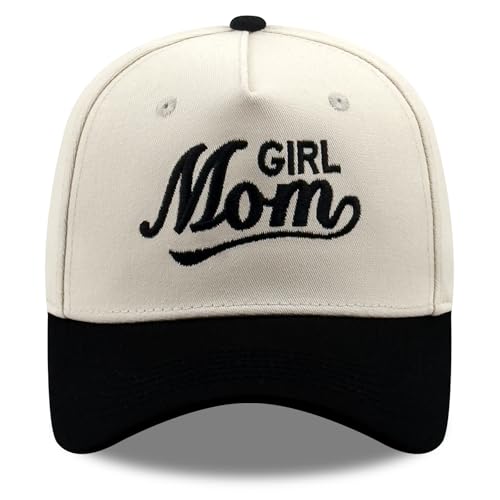 Embroidered Baseball Cap, Cotton Dad Hat, Fun & Heartfelt Stitching, Adjustable Casual Outdoor Hat for Men Women - color: Girl Mom - Black/Beige
