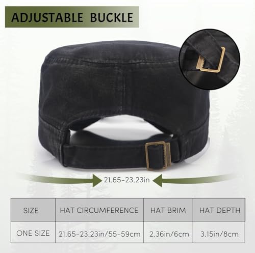 Men Flat Top Hat Cadet Army Cap Twill Cotton Baseball Military Cap - color: F - Black