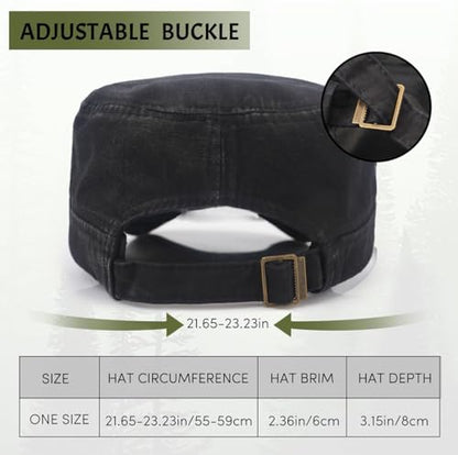 Men Flat Top Hat Cadet Army Cap Twill Cotton Baseball Military Cap - color: F - Black