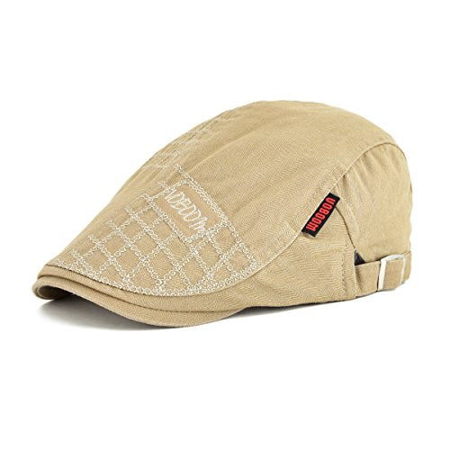 VOBOOM Men Cotton Adjustable Newsboy Beret Ivy Cap Cabbie Flat Hat - color: Light Brown