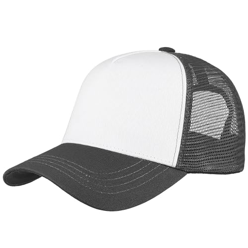 Falari 5-Panel Mesh Baseball Cap, Trucker Hat, Structured Plain Design, Cotton, Adjustable Size - color: 1pk Dark Gray