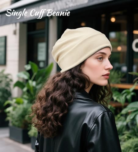 Slouchy Beanie for Women Men Thin Knit Winter Hat 93% Cotton Beanies - color: Beige