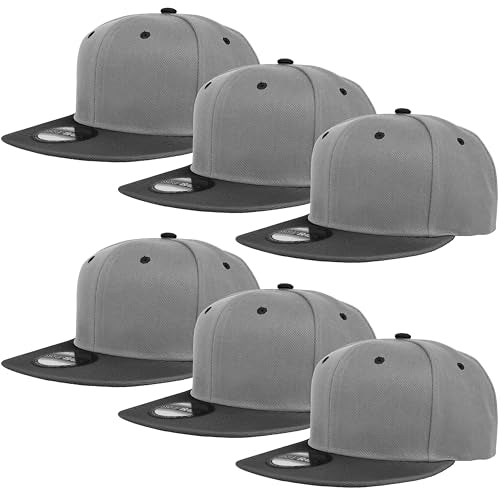 Gelante Plain Blank Flat Brim Adjustable Snapback Baseball Caps LOT 6 Pack - color: Light Gray/Black