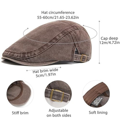 Denim Newsboy Cap for Unisex Adjustable Cotton - color: Coffee
