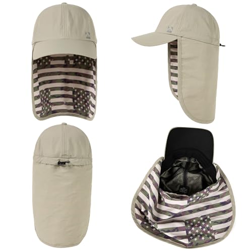 TOP-EX L/XL/XXL UV50+ Waterproof Neck Flap Baseball Sun Cap - color: Beige Flag, size: X-Large