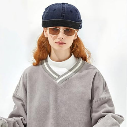 Men Dome Brimless Hats Sailor Docker Beanie Cap Hip Hop Skull Caps - color: Denim Blue