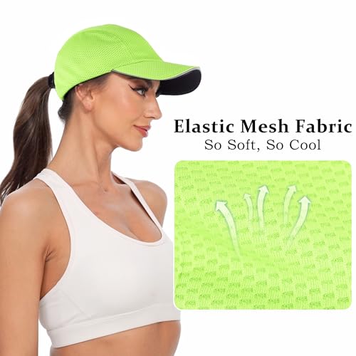 GADIEMKENSD Women's Race Day Running Cap Performance Mesh Hat - Excellent Ventilation, Lightweight, Reflective Safety - color: Bright Green