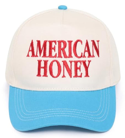 D&Y Retro 2-Tone Canvas Baseball Cap for Women - Funny Embroidered Distressed Snapback, Adjustable Cotton Dad Hat - color: American Honey-blue