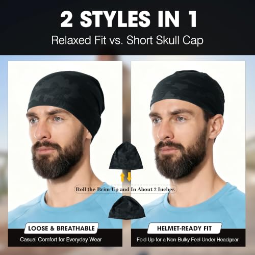 WTACTFUL 3-Pack Breathable Cooling Skull Cap for Men Women Thin Beanie - color: Camoblack+camogray+camoblue