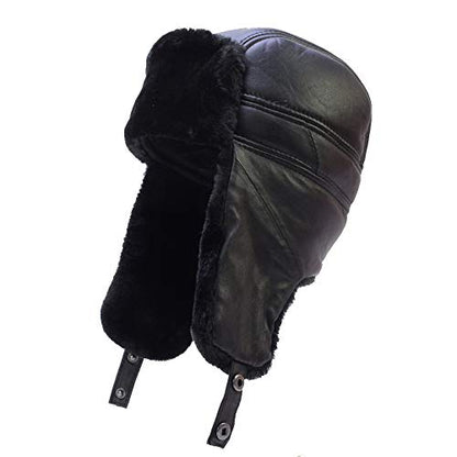 Trapper Trooper Leather Hat Windproof Warm Ear Flaps Skiing Hat - size: Large