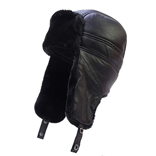 Trapper Trooper Leather Hat Windproof Warm Ear Flaps Skiing Hat - size: Large