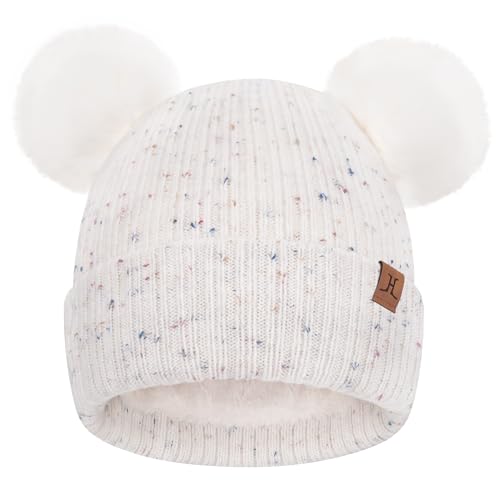FZ FANTASTIC ZONE Toddler Kids Winter Hat Beanie Pompom Warm Fleece Baby Hats 0-6 12 Months 1 2 3 4 Year Old Girls Boys Gifts - color: Cream White