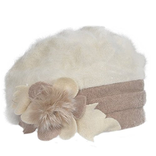 Women's Wool Dress Church Cloche Hat Bucket Winter Floral Hat - color: Angola-ivory