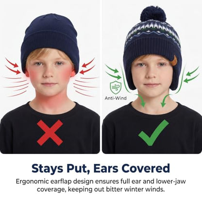Moon Kitty Baby Boys Hats Toddler Beanies for Boys Winter Fleece Winter Hat Boys - color: Diamond-shaped Jacquard, size: 6-10 Years