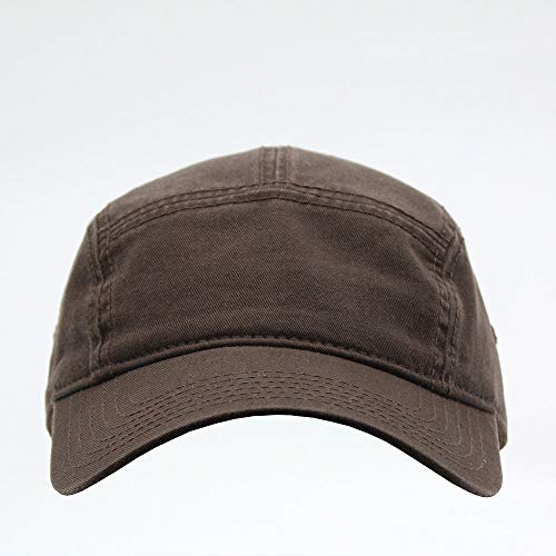 Washed Cotton Twill Five Panel Adjustable Camper Caps - color: Dark Brown