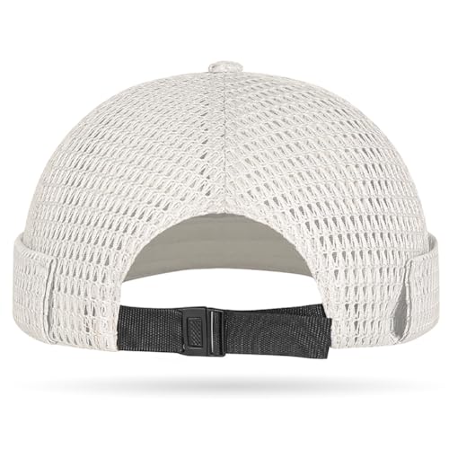 Mens Mesh Brimless Cap with No Brim, Summer Docker Cap Beanie Hat Flip Sailor Skullcap Breathable - color: Beige(off White)