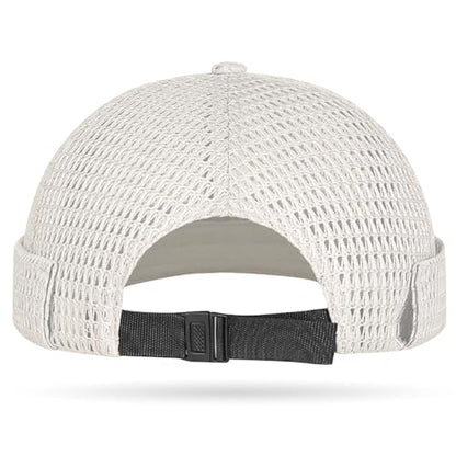 Mens Mesh Brimless Cap with No Brim, Summer Docker Cap Beanie Hat Flip Sailor Skullcap Breathable - color: Beige(off White)