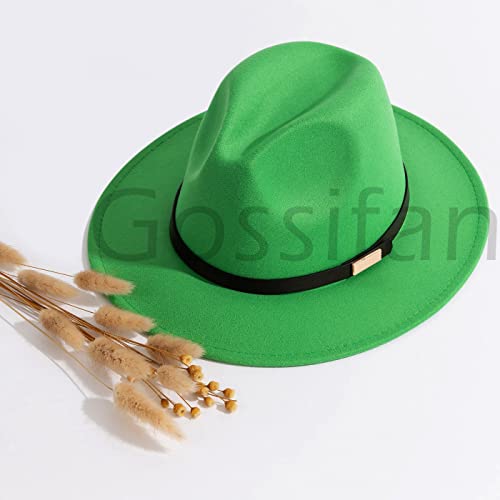 Fedora Hats for Men Wide Brim Panama Hat with Classic Belt - color: Forest-green