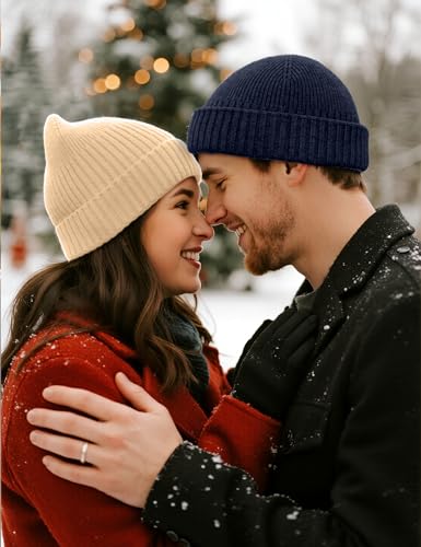 vidsel 50% Wool Double Cuff Beanie Hat for Men Women, Warm Winter Knit Cap - color: Apricot