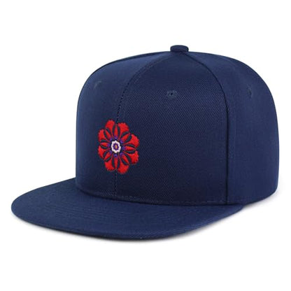 Flower Ornament Hip-Hop Snapback Hat Embroidered Baseball Cap Floral Embellishment - color: 08. Navy