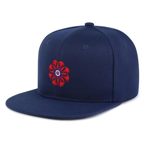 Flower Ornament Hip-Hop Snapback Hat Embroidered Baseball Cap Floral Embellishment - color: 08. Navy