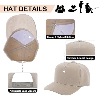 12 Pack Seamless Baseball Caps Wholesale Bulk - No Center Seam, DIY Friendly, Adjustable Breathable Lightweight for Men Women - color: Khaki
