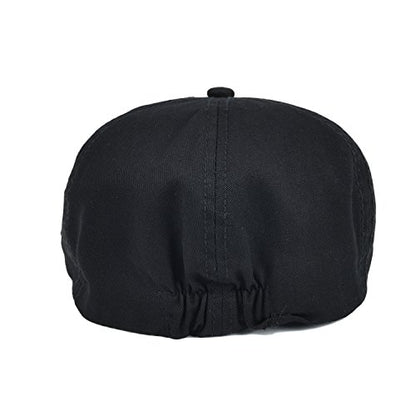 VOBOOM Cotton Washing Flat Cap Cabbie Hat Gatsby Ivy Irish Hunting Newsboy - color: Black