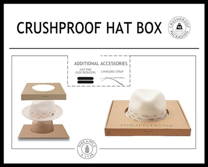 Pineapple&Star Genoa Fedora Bucket Sun Straw Beach Hat Fine Braid UPF50+ Unisex - color: Off-white Loawe, size: Large