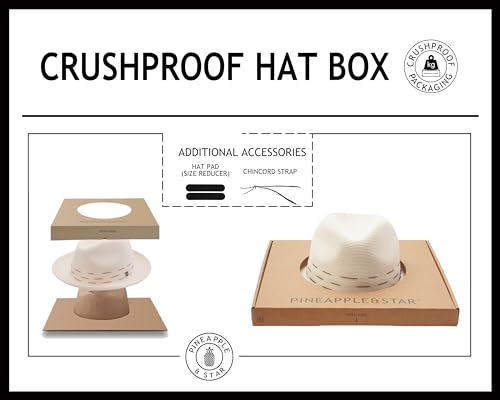 Pineapple&Star Genoa Fedora Bucket Sun Straw Beach Hat Fine Braid UPF50+ Unisex - color: Off-white Loawe, size: Large