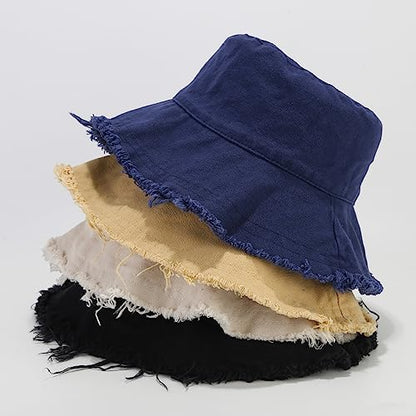 Quanhaigou Frayed Unisex Sun Hats, Fashion Beach Bucket Hat for Men Women,Summer Outdoor Boy's Girls Boonie Cap - color: Light Pink