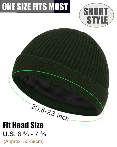 ROYBENS Swag Wool Short Beanie for Men Women, Fleece Lined Warm Winter Hat - color: 1pcs- Army Green