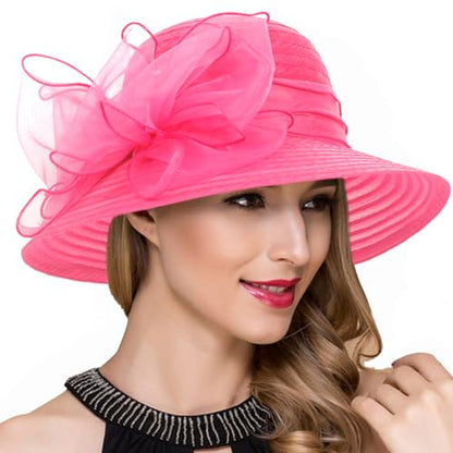 Ruphedy Women Derby Church Dress Bucket Hat Fascinators Tea Party Wedding Hat - color: S051-rose