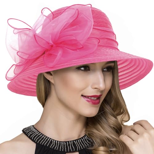 Ruphedy Women Derby Church Dress Bucket Hat Fascinators Tea Party Wedding Hat - color: S051-rose