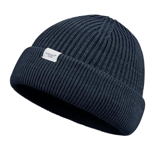 Clakllie Trawler Beanie Watch Hat Knit Cuffed Skullcap Roll-up Edge Stocking Hats Rolled Cuff Knitted Hat Ski Cap - color: Cdus-hkn01-navy Blue