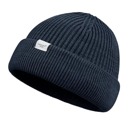 Clakllie Trawler Beanie Watch Hat Knit Cuffed Skullcap Roll-up Edge Stocking Hats Rolled Cuff Knitted Hat Ski Cap - color: Cdus-hkn01-navy Blue