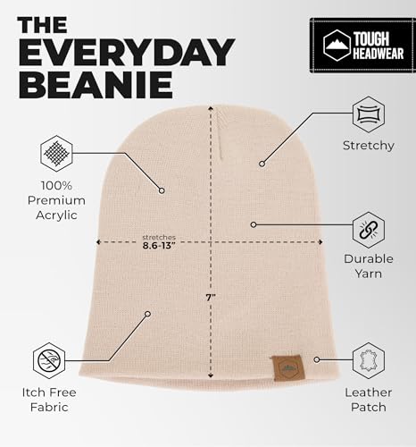 Tough Headwear Knit Beanie Hat - Stretch Fit Winter Hats for Men - Breathable Beanie for Women - Durable Acrylic Winter Cap - color: Beige