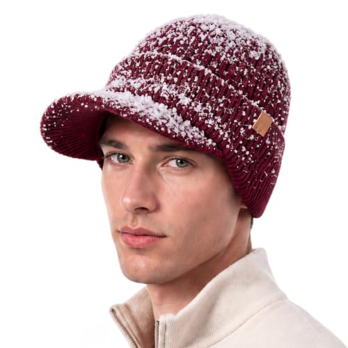 TOP-EX 80% Merino Wool Waterproof Winter Beanie Hat Men Big Heads - color: Burgundy, size: X-Large-XX-Large