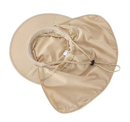 Home Prefer UPF50 Mens Sun Hat with Neck Flap Quick Dry UV Protection Cap Womens Wide Brim Fishing Hat Neck Flap Beach Garden - color: Light Khaki